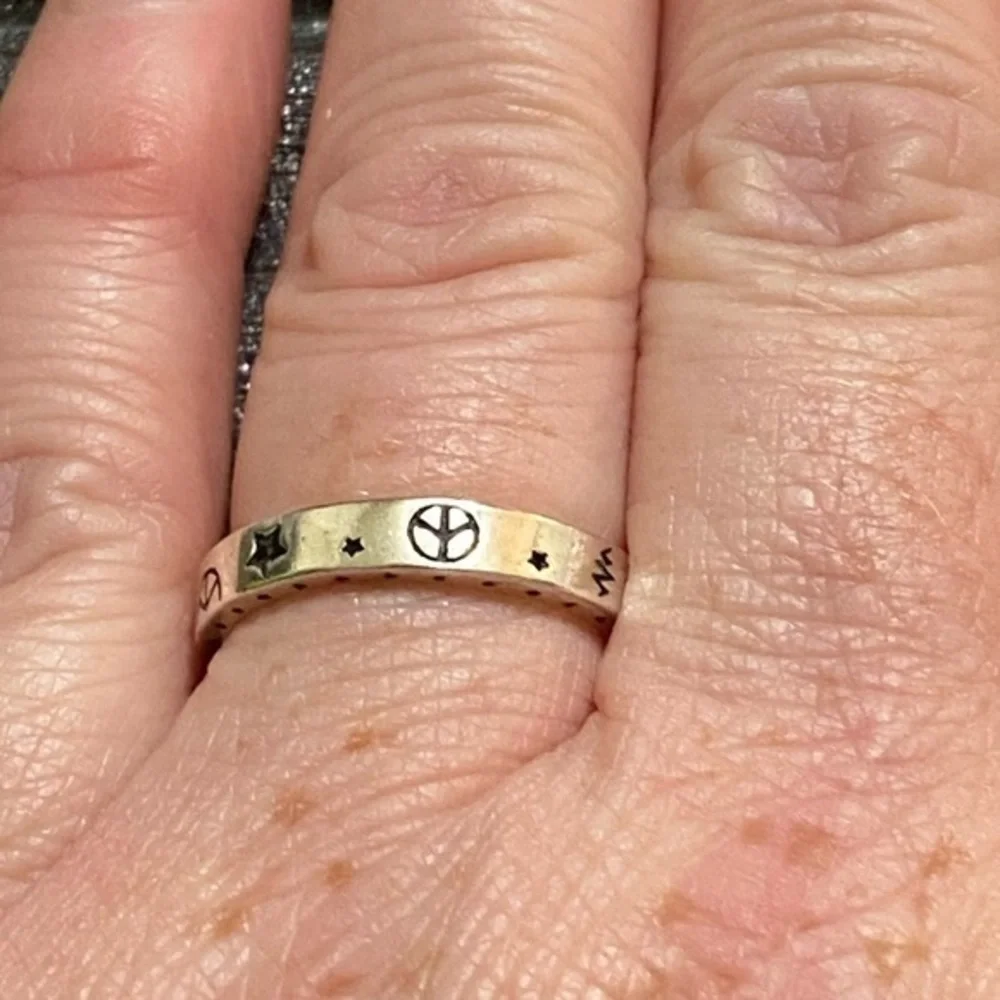 Sterling Silver Peace, Moon, Stars and Happy Ring - Picture 3 of 7